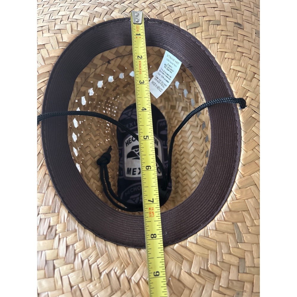 Hecho en Mexico Straw Lifeguard Sun Hat Wide Brim Eagle Logo Tan Black One Size - Picture 10 of 11